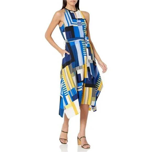 Karl Lagerfeld Paris Women's Handkerchief Detail Colorblock Dress - Picture 1 of 3